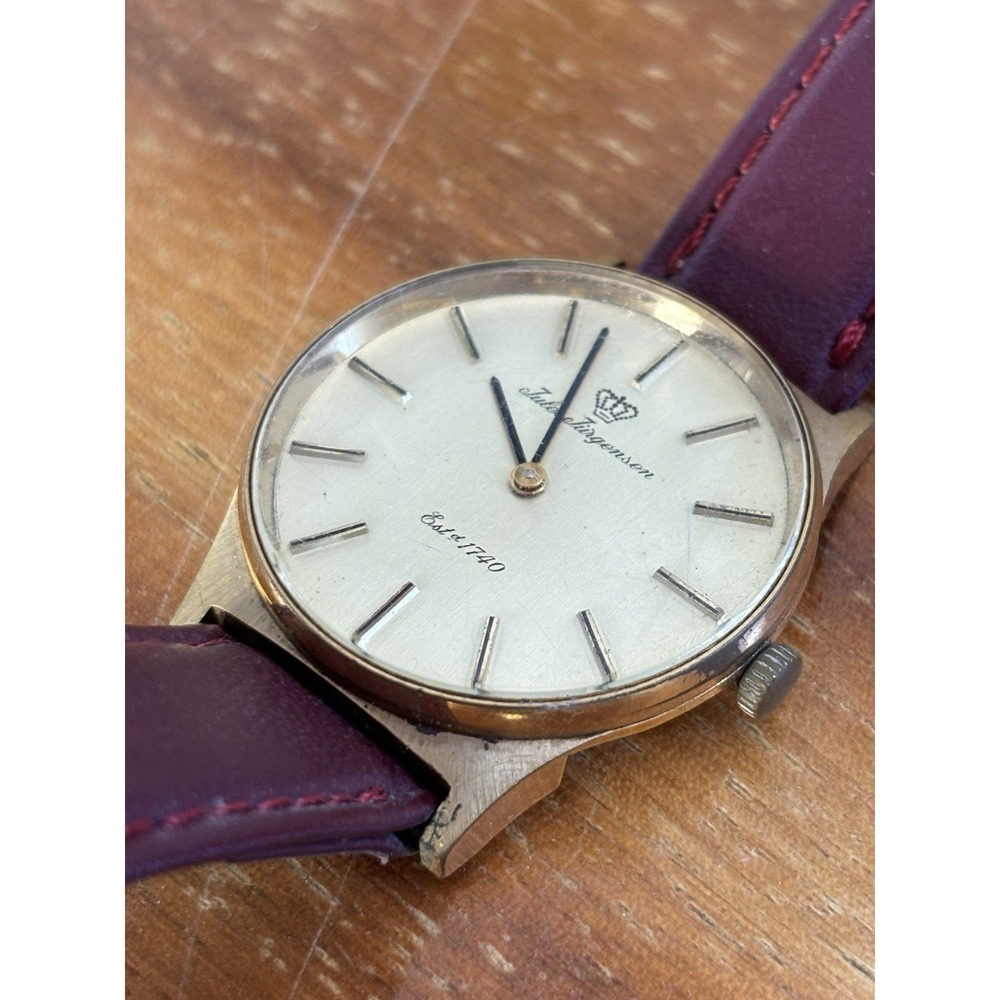 Vintage Jules Jurgensen Watch⭐️Ref 5618⭐️Gold Tone Swiss Movement Leather Strap